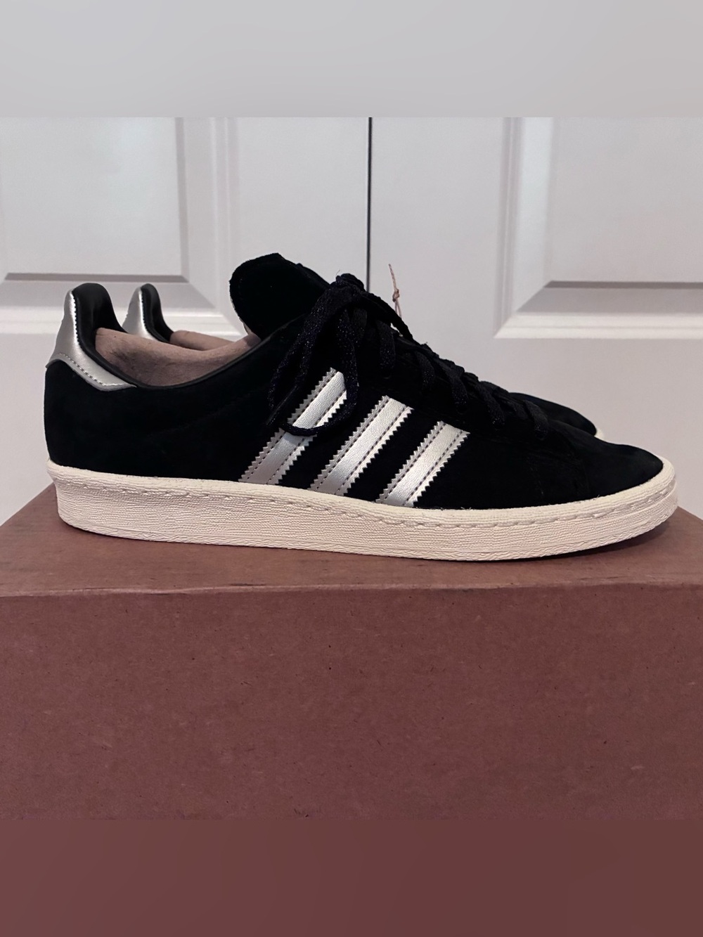 adidas Men’s Black Suede Sneakers with Silver Stripes